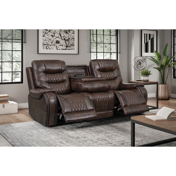 Brown Topgrain Leather Reclining Sofa with Cushioned Seating On Sale Overstock 31510744
