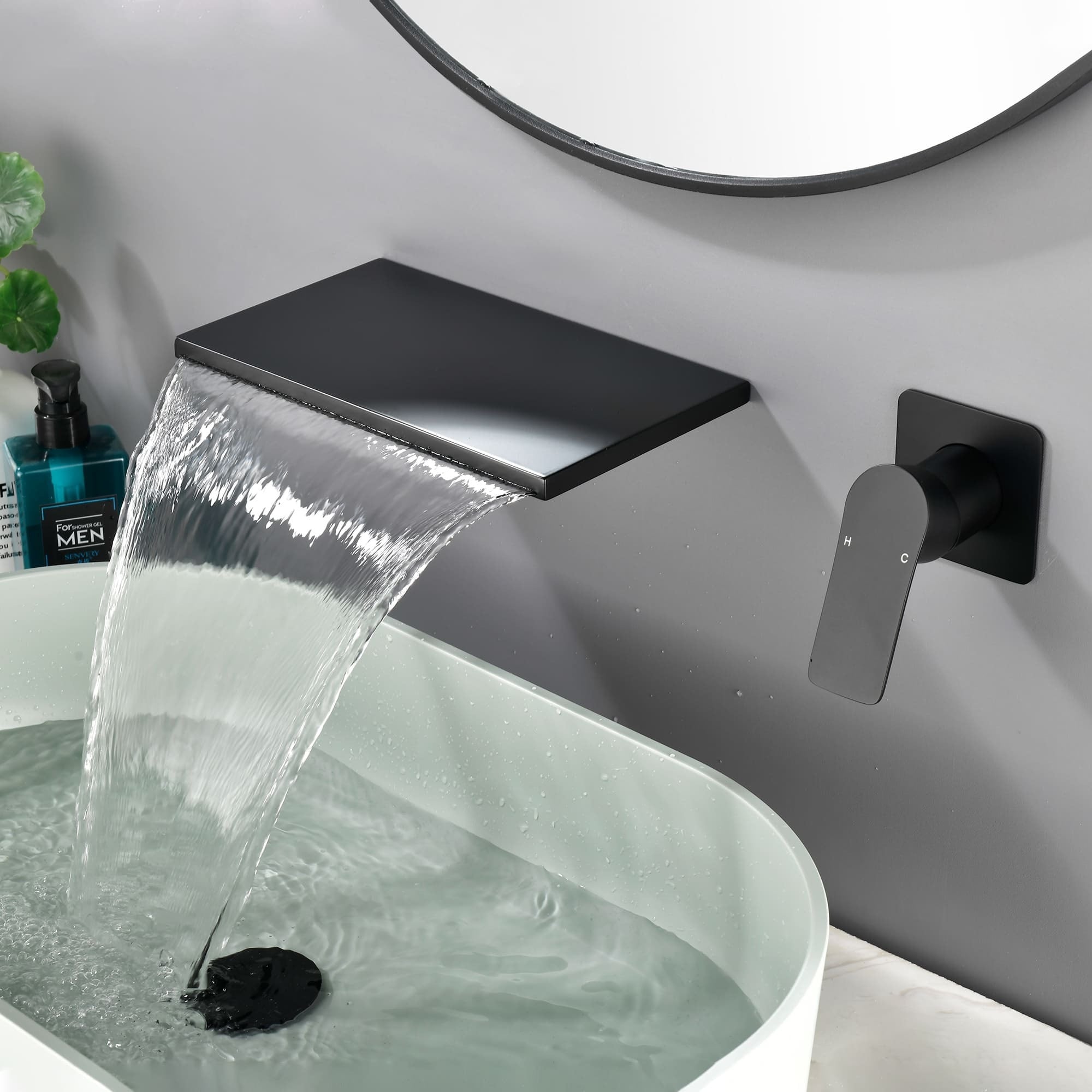Waterfall Wall Mount Tub Faucet 2 Hole Bathtub Faucets Single Handle Tub Fillers with Valve