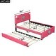 preview thumbnail 7 of 15, Full Size Upholstered Platform Bed with Trundle and Heart Shaped Decoration in Dark Pink