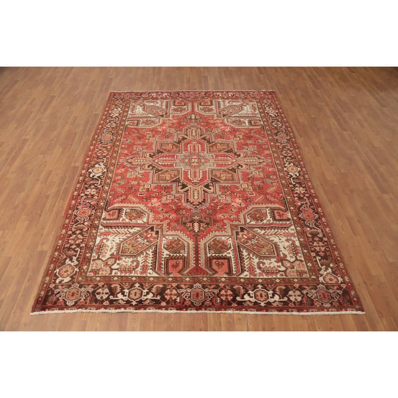 Hand Knotted Oriental 100% Wool Carpet Traditional Medallion Oranges & Rust Heriz Area Rug - 9' 11'' X 7' 2''