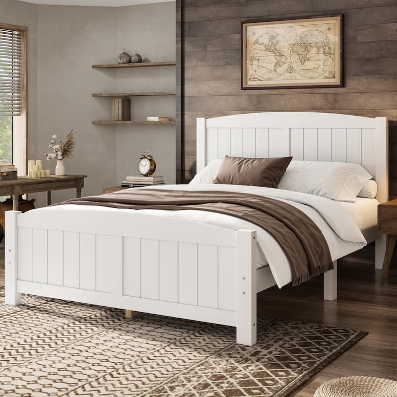 Full Size Platform Bed, Solid Wood Platform Bed with Support Slats and Strong Structure, No Box Spring Needed, White