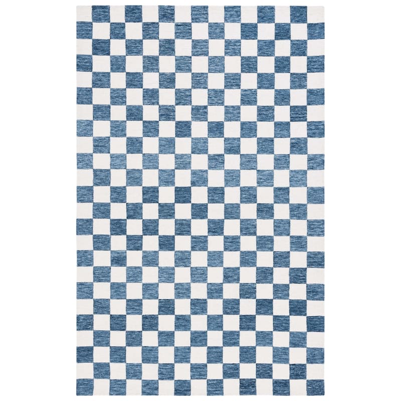 SAFAVIEH Handmade Martha Stewart Collection Berthild Checkered Wool Rug - 4' x 6' - Blue/Ivory - Rectangle