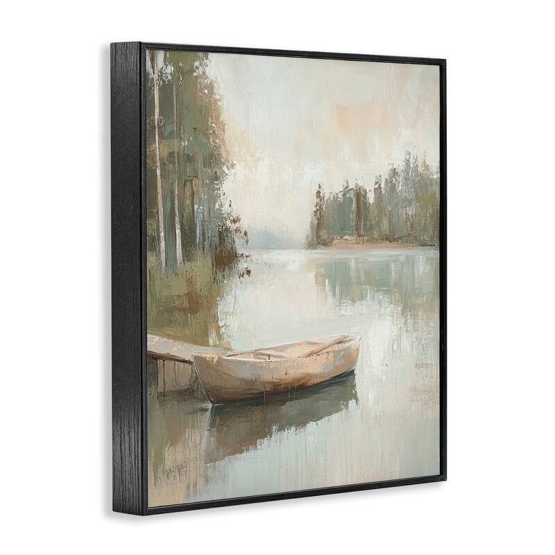 Stupell Canoe at Quiet Dock Framed Giclee Art Design By Petal Prints Design