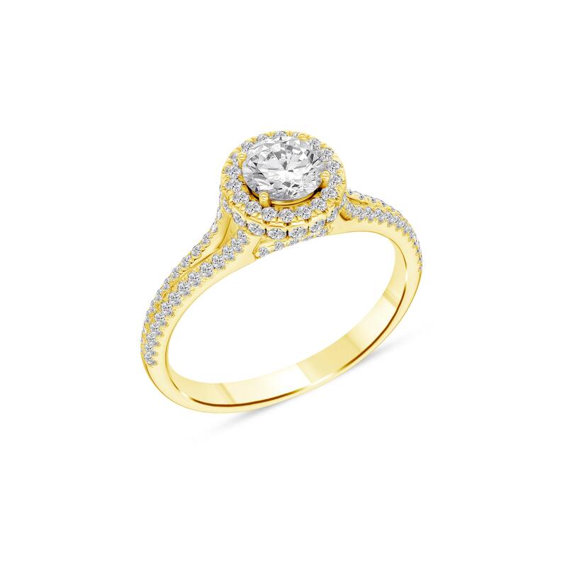 1ct TDW Diamond Halo Engagement Ring in 14K Yellow Gold for Women