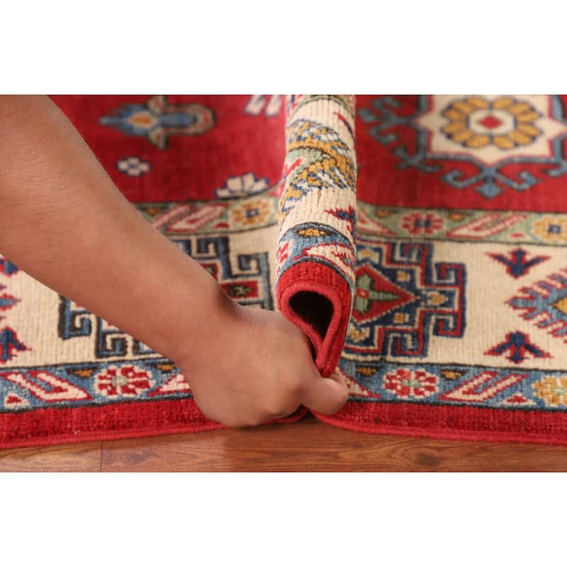 Geometric Kazak Oriental Area Rug Handmade Red Wool Carpet - 4'11" x 7'1"