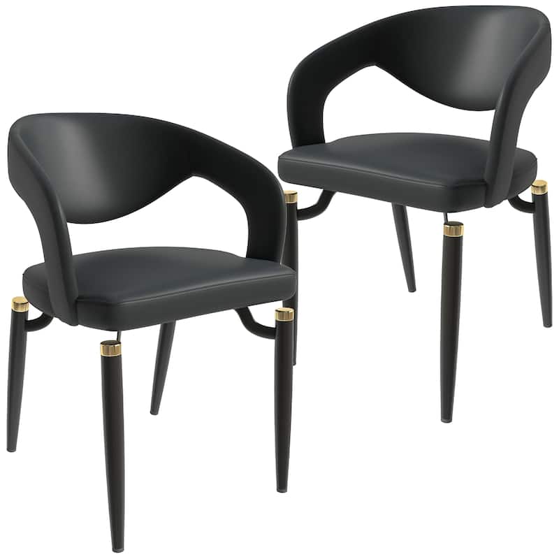 Entice Dining Chairs Set of 2 Upholstered Leather with Iron Legs Modern Accent Arm Chairs - Charcoal Black