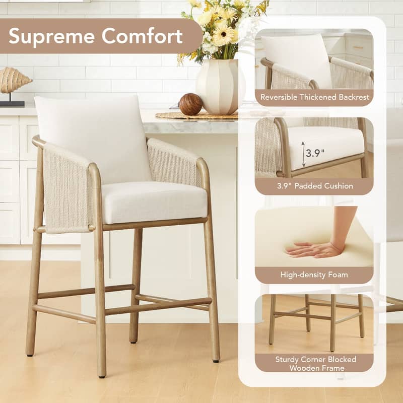 Lynn Counter Height Bar Stool with Braid Wood Arm Set of 2