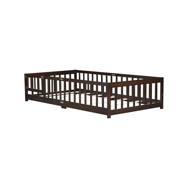 Floor Bed with Fence,Door and Safety Guardrails,Ensuring a Secure and Comfortable Space