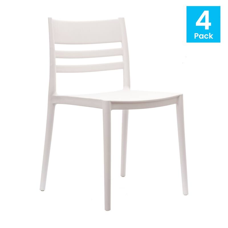 Commercial All-Weather Resin Stack Chair with Slatted Backrest-Set of 4 - 19.75"W x 20.75"D x 31.75"H