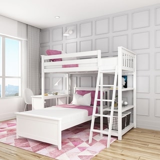 Max and Lily L Shaped Twin over Twin Bunk Bed with Bookcase and Desk