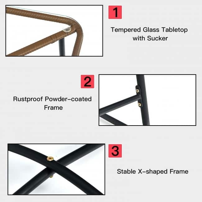 3 Pieces Patio Rattan Bistro Set Cushioned Chair Glass Table Deck - 22'' x 24.5'' x 31'' (L x W x H)