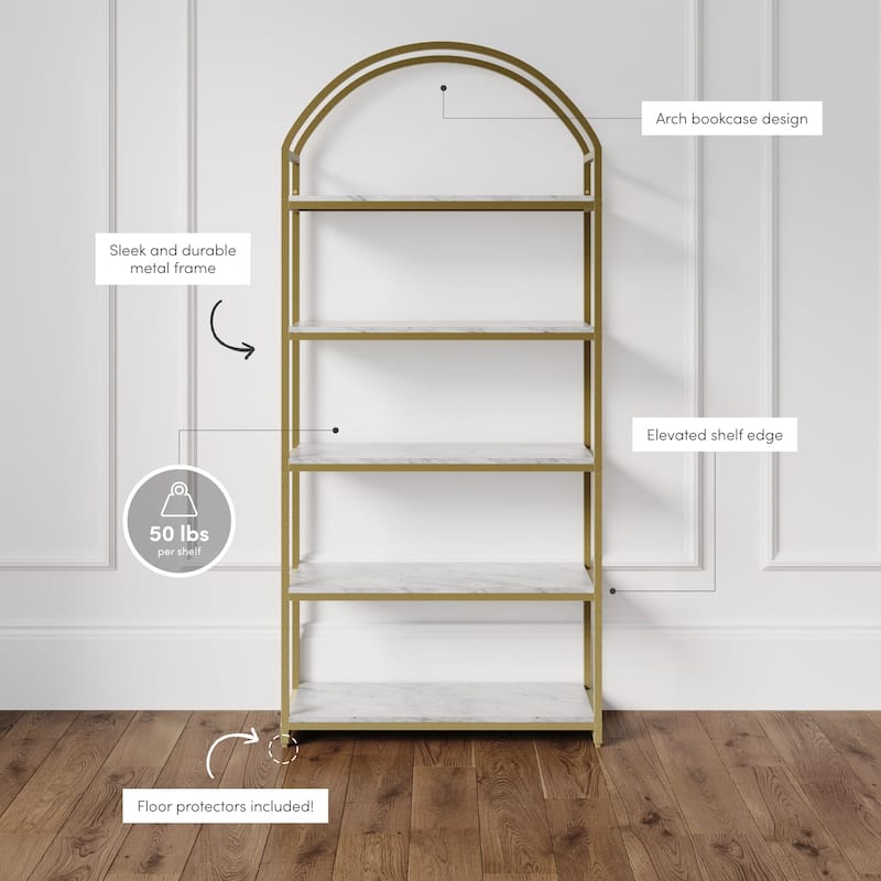 Nathan James Haven 5-Shelf Etagere Bookshelf with Arch Top