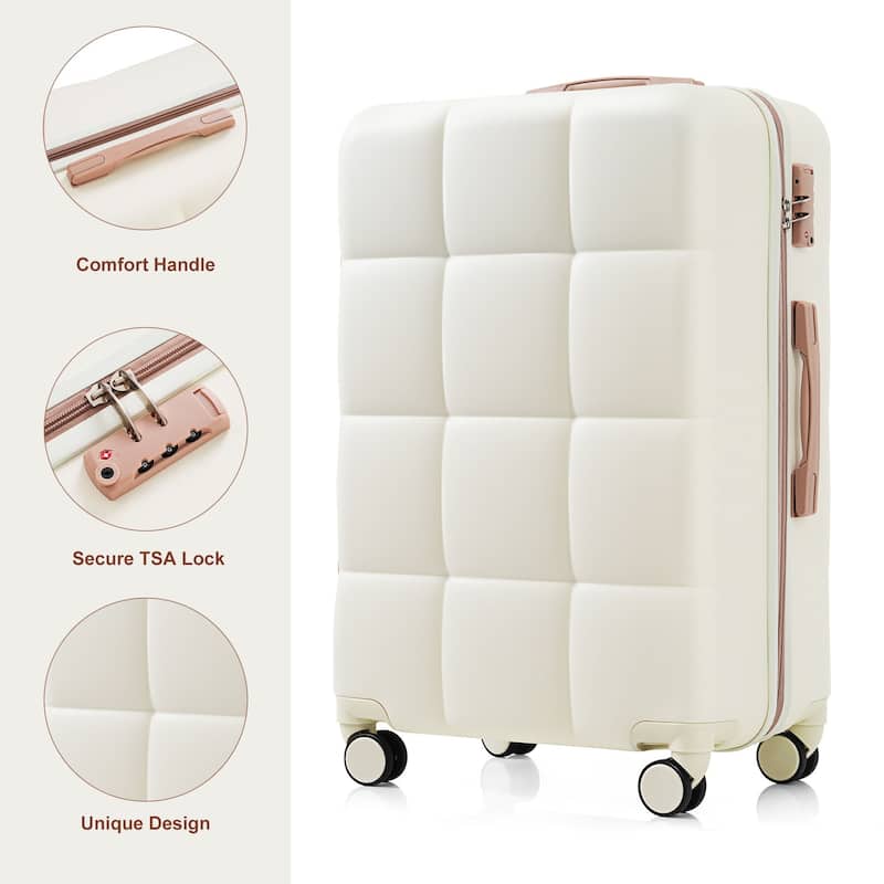 Luggage Sets 4 Piece, ABS Durable Suitcase with Travel Bag, Cup Holder, ABS Hard Shell Luggage with Spinner Wheels