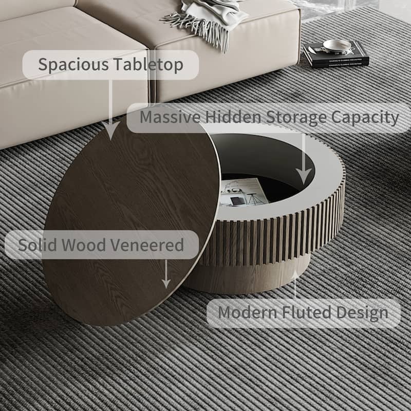 31.5 Inch Round Coffee Table with Storage
