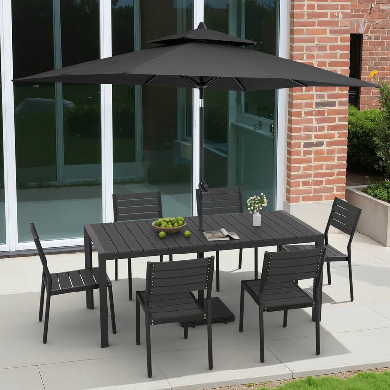 9/11-Piece Outdoor Dining Set Aluminum Table and Stackable Chairs w/10 ft Umbrella and Base