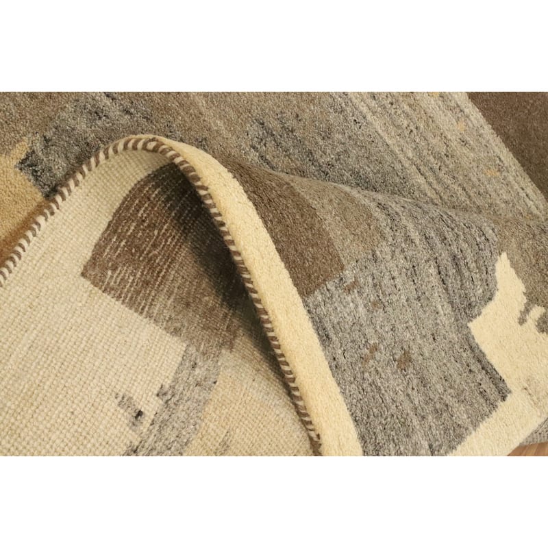 Hand Knotted Oriental 100% Wool Carpet Modern Abstract Greys & Charcoal Gabbeh Area Rug - 7' 3'' X 4' 11''
