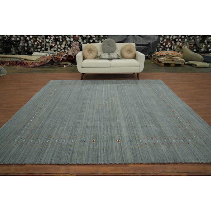 Hand Knotted Oriental 100% Wool Carpet Tribal Animal Pictorial Navy Blue & Blues Gabbeh Area Rug - 9' 1'' X 9' 2''