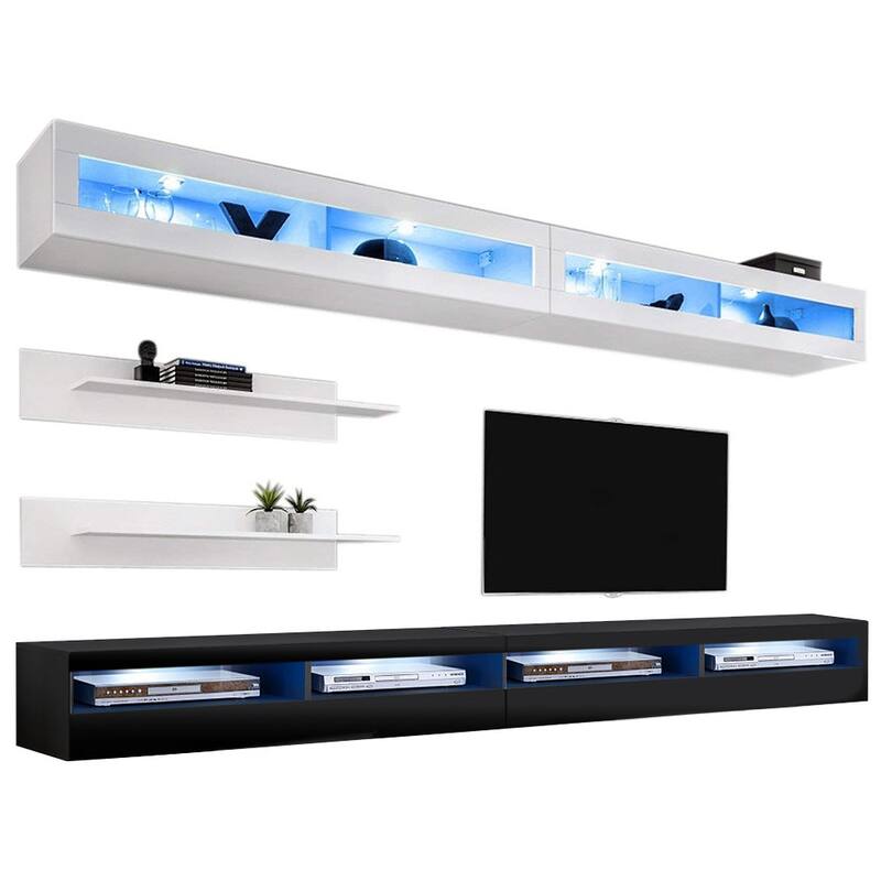 Fly I2 35TV Wall-mounted Floating Modern Entertainment Center Set - White/Black