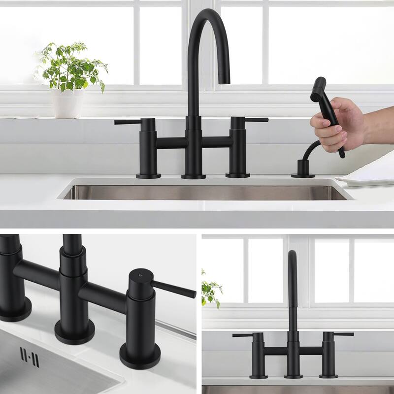 PROOX Double Handle Bridge Kitchen Faucet with Side Sprayer