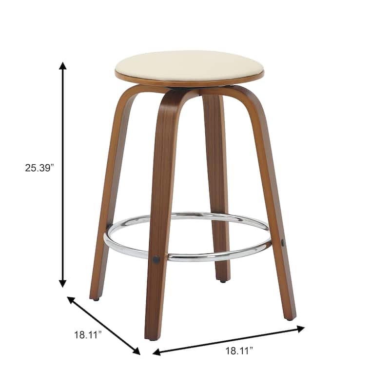 Leather Counter Stool Swivel Round Seat Poplar Wood Frame Iron Foot Rest