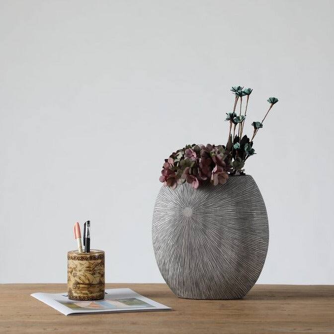 Sunburst Grey Polyresin Vase