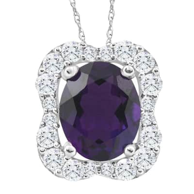 3 3/4Ct Oval Amethyst Diamond Pendant White Gold Women's Neklace