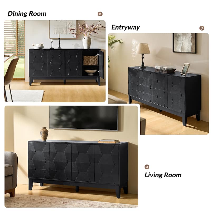 Silakan Mid-Century Modern 4-Door Large Storage Sideboard with Solid Wood Legs by HULALA HOME