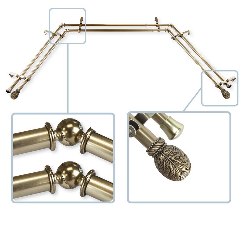 InStyleDesign Laurel 13/16" Double Bay Window Curtain Rod - Antique Brass
