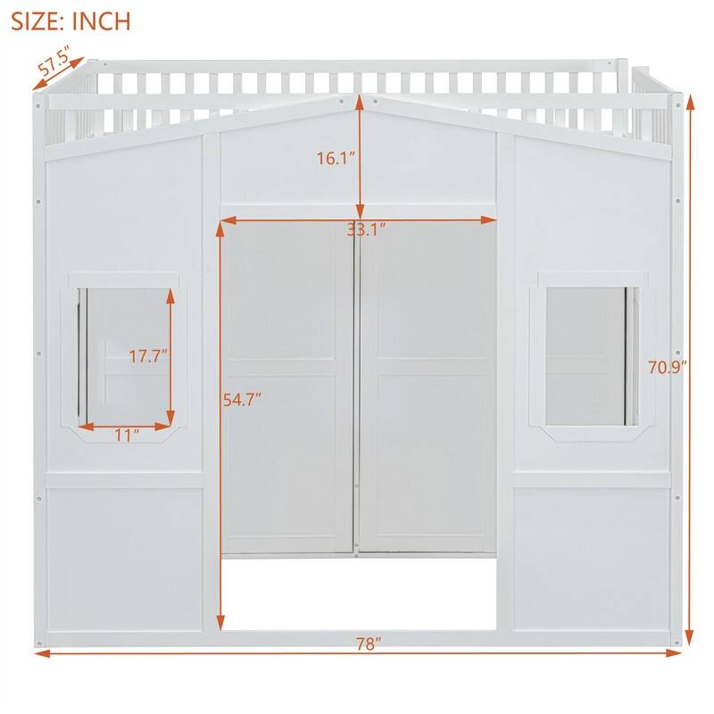 Solid Wood Loft Bed w/ Bulit-in Wardrobe, Hanging Rod & Storage Shelves, Twin/Full Size Playhouse Design Loft Bedframe w/ Window