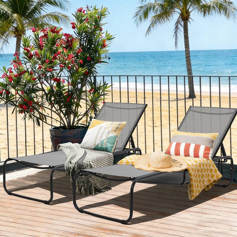 Ainfox 2 Pcs Chaise Lounge Outdoor Recliner Backyard Chair - Grey