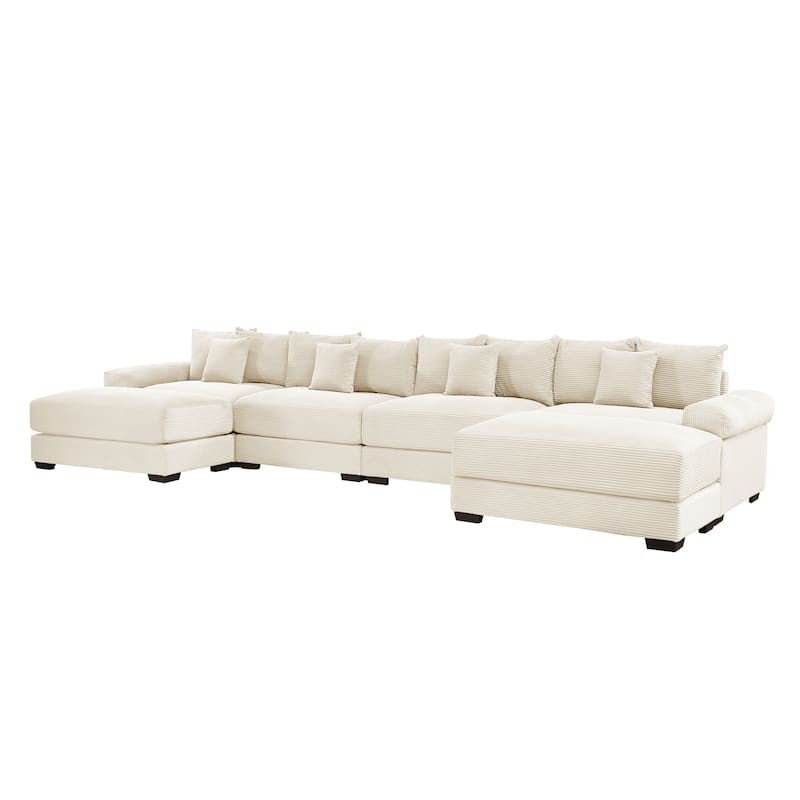GDFStudio - Corduroy U-Shaped 4-Seater 167.6" Cloud Modular Sectional Couch with 2 Ottomans