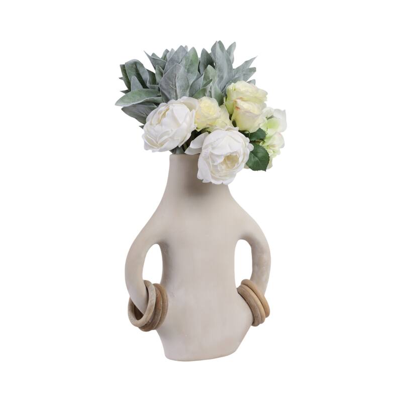 Pottery Vase Dual Ring Handles Sculptural Accent Handcrafted Form