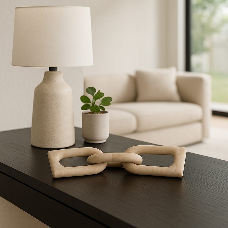 Marble Decorative Object Carved Chain Sculpture Home Decor - 13", Tan - 13.0" - 13.0" - Tan