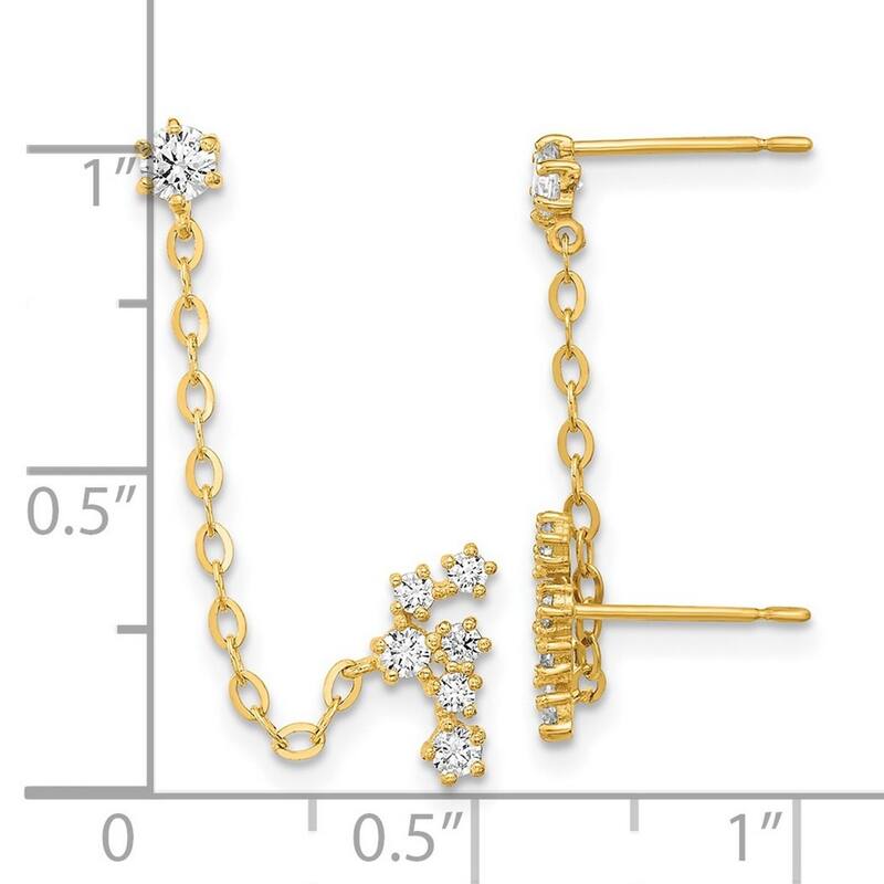 Curata 14k Yellow Gold CZ Cubic Zirconia Double Post With Chain Constellation Earrings - 36x10mm Wide