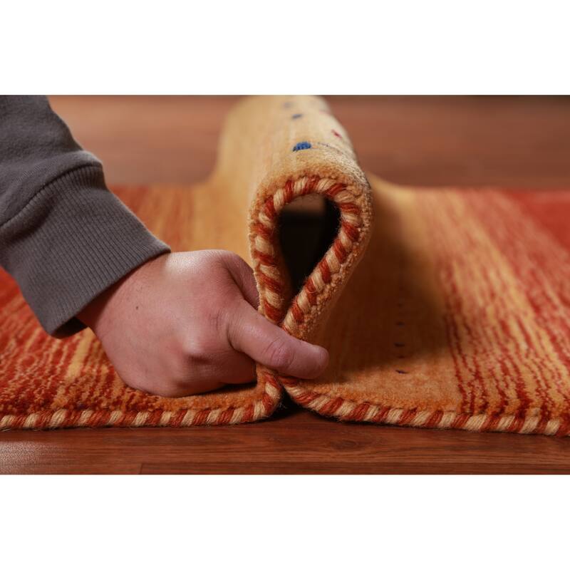 Hand Knotted Oriental 100% Wool Carpet Tribal Animal Pictorial Oranges & Rust Gabbeh Area Rug - 4' 11'' X 3' 2''