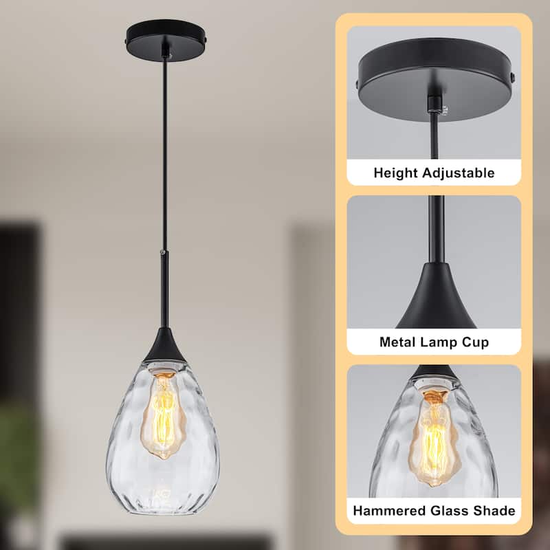 Starsky Modern Hammered Glass Tear-Drop Shade Pendant Light with Adjustable Height