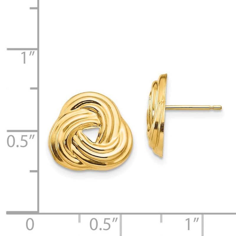 Curata 14k Yellow Gold Polished 13mm Ribbed Love Knot Earrings