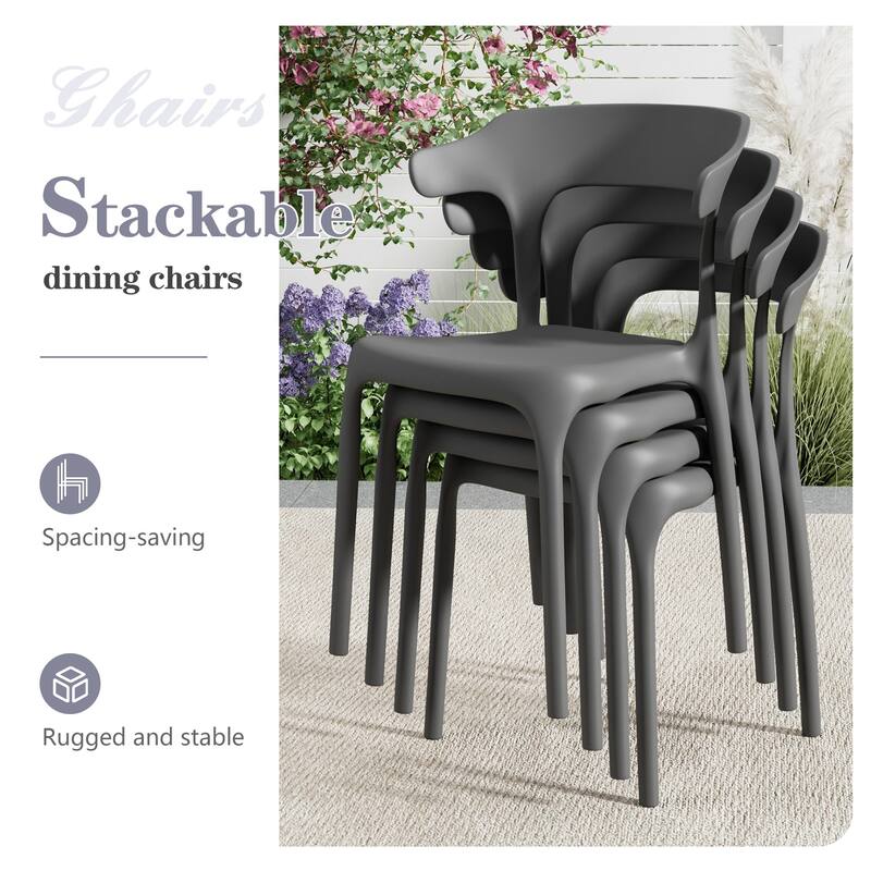 Javlergo 4-Pack Stackable Plastic Chairs for Indoor & Outdoor Use 250lb Capacity Horn Back Design Patio Dining Chairs
