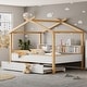preview thumbnail 11 of 10, White Full Size Wooden House Bed with Storage Bookshelf Original Wood Colored Frame with Twin Trundle for Children or Guest Room