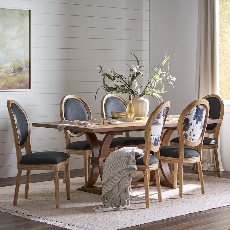 Derring 7 Piece Dining Set by Christopher Knight Home - Dark Gray/ Floral Print