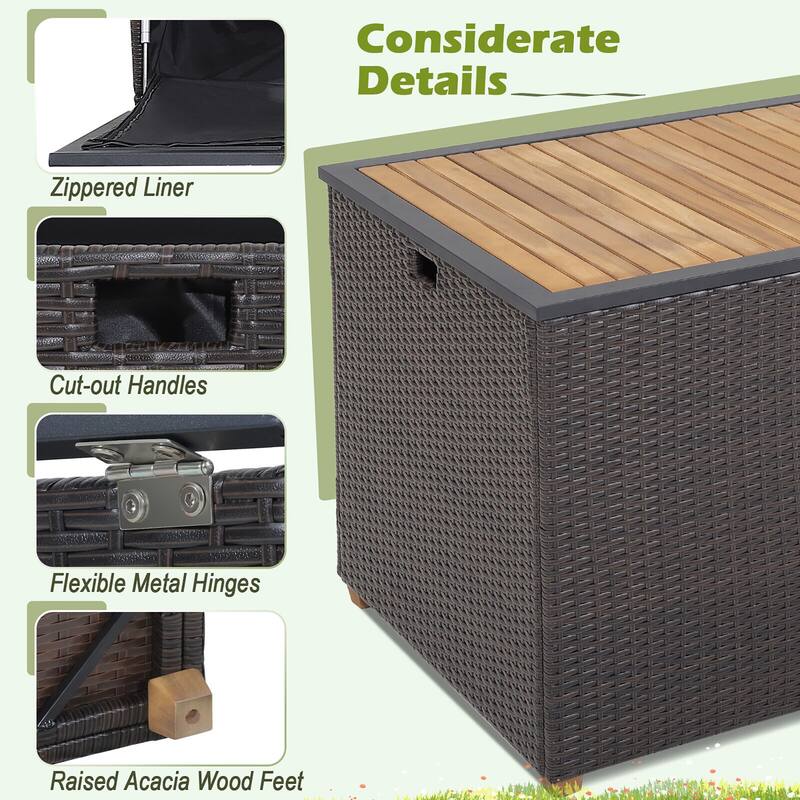 Gymax 134 Gallon Patio Wicker Storage Deck Box w/ Solid Acacia Wood