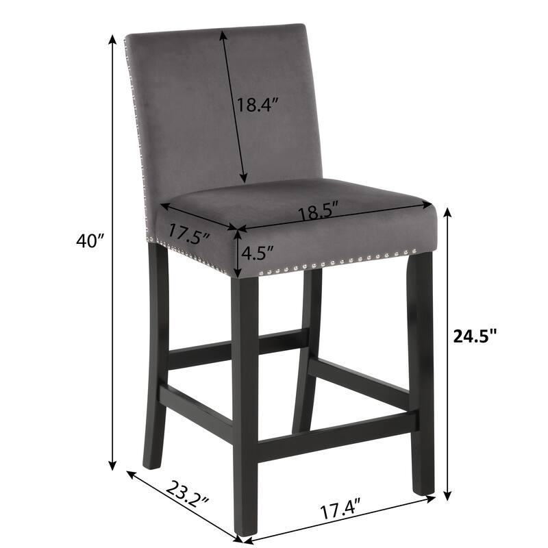 Contemporary Velvet Counter Stool with Nailhead Trim,Set of 2