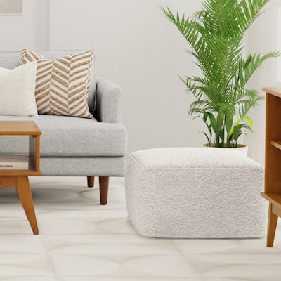 WYNDENHALL Lyanna Contemporary Square Pouf in Ivory Boucle