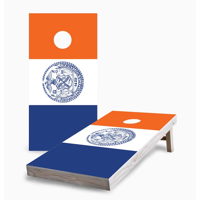 New York City Flag Corn Hole Board Set w Case & Lights - 16 Years and Up