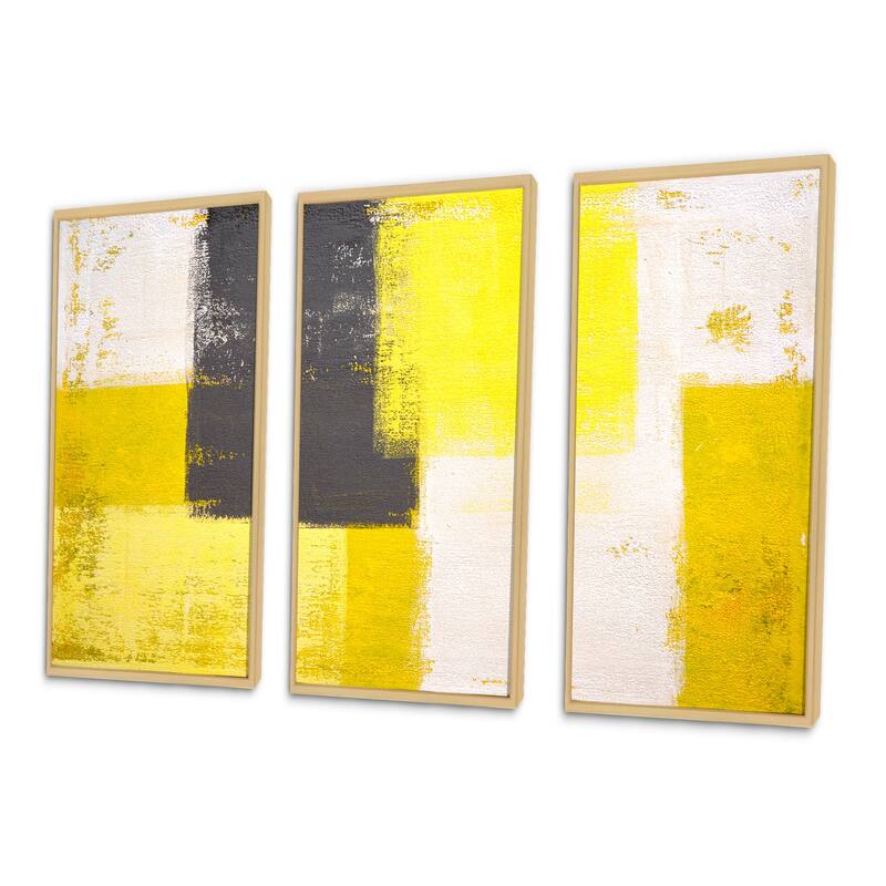 Designart "Grey and Yellow Blue Abstract I" Modern Framed Art Prints