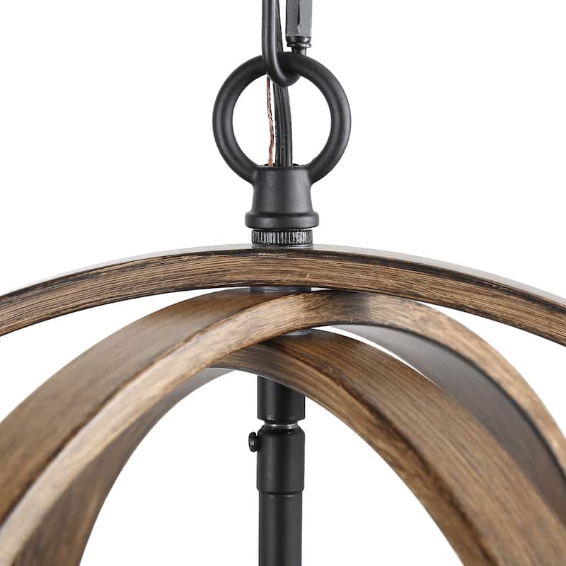 Farmhouse 3-Light Globe Wood Grain Chandelier for Dining Room Kitchen Island - W15.5"x H18"