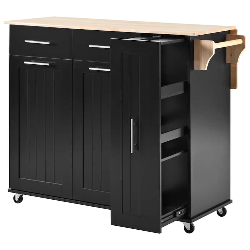 Roomfitters Kitchen Island with Drop Leaf, Kitchen Storage Cart with 3 Tier Pull Out Cabinet Organizer, Internal Storage Rack