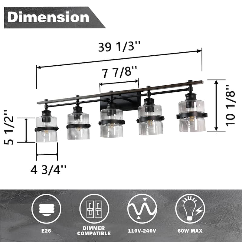 ExBrite 3-lights Bathroom Dimmable Black Vanity Lights Modern Wall Sconce Lighting