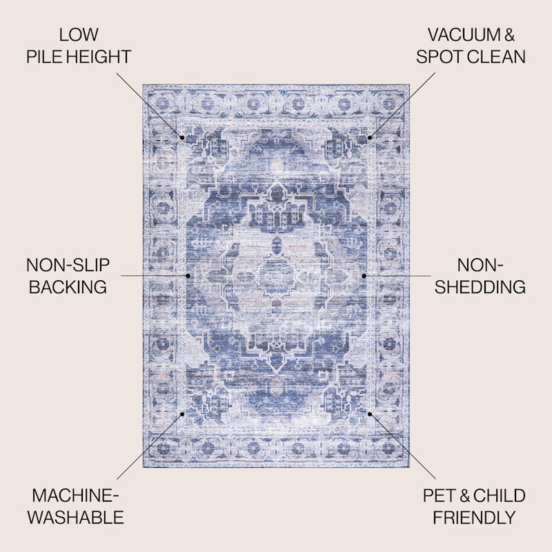 JONATHAN Y Dalyan Ornate Medallion Machine Washable Area Rug