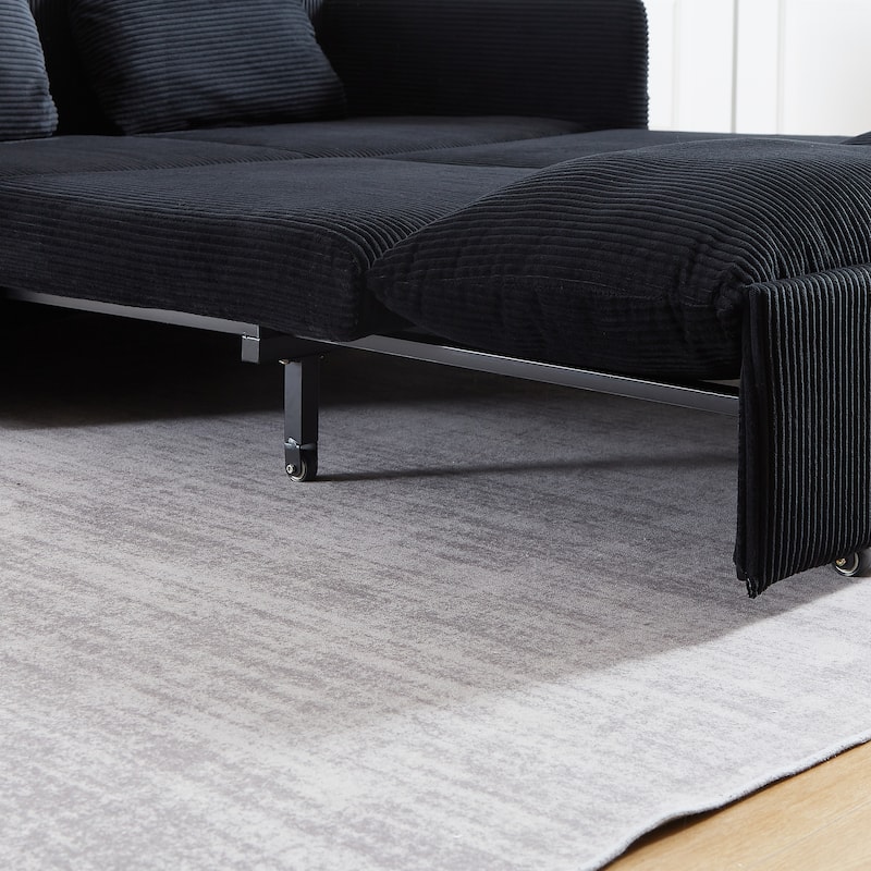 65" Corduroy 3-in-1 2-Seater Sleeper Sofa with Loveseat Side Storage Pocket, High-Density Sponge Cushions
